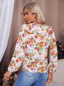 Women Blouses Ruffle Bunga All Over Print Boho - MultiWarna - View 2