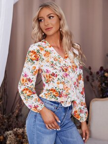Women Blouses Ruffle Bunga All Over Print Boho - MultiWarna - View 5