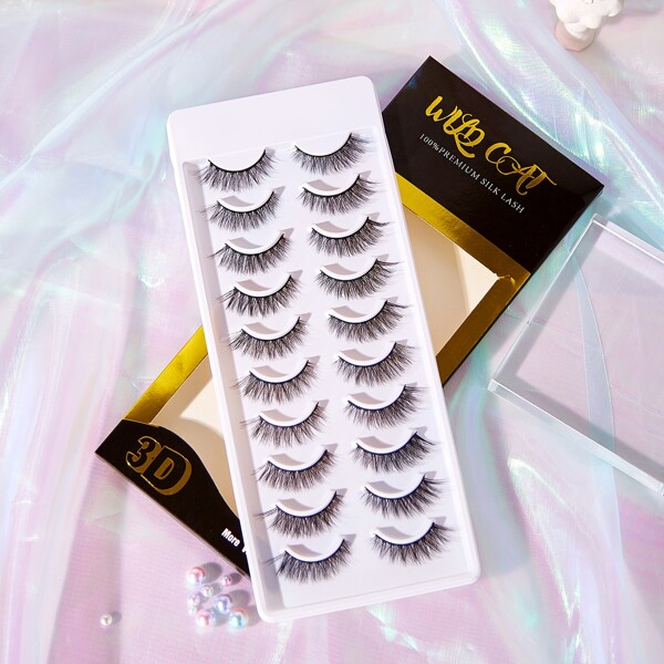 10pairs Extra Long False Eyelashes, Black