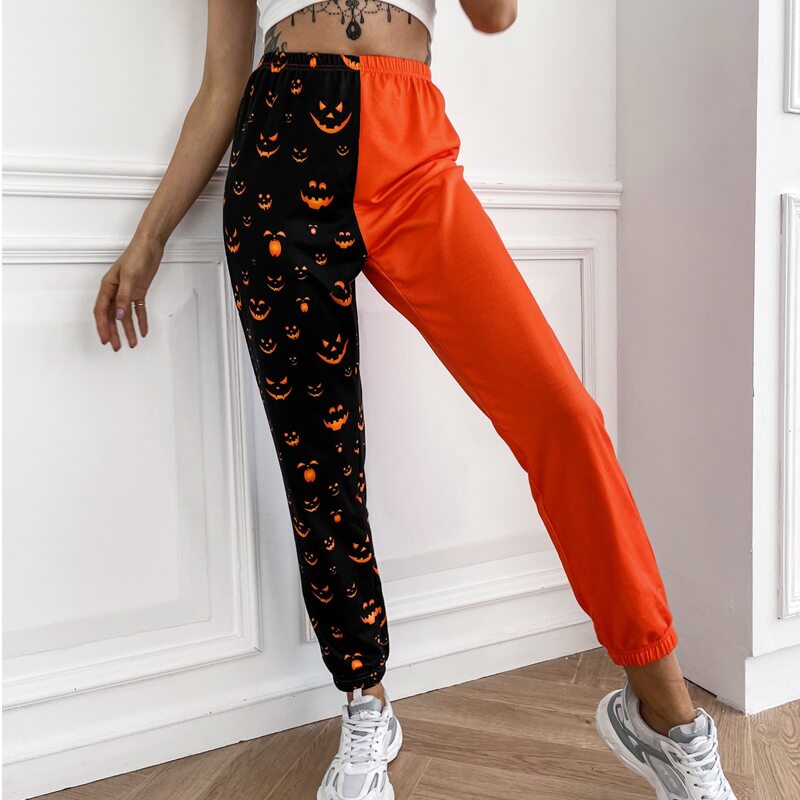 

Two Tone Halloween Print Sweatpants, Multicolor