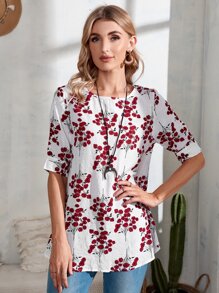 Blusa Floral Con Cerradura En La Parte Trasera - Rojo y blanco - Ver 1