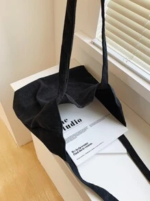 Túi mua sắm tối giản bằng vải nhung kẻ, túi sách thời trang cho tuần lễ sách, túi tote thời trang cỡ lớn, ý tưởng truyền cảm hứng mùa thu tuyệt vời nhất - màu đen - Xem 6