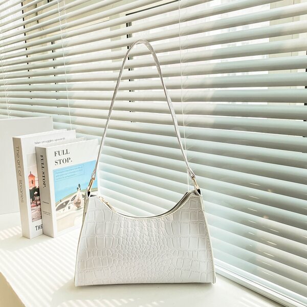 

Croc Embossed Baguette Bag, White