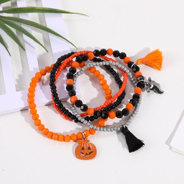 

5pcs Halloween Pumpkin Charm Beaded Bracelet, Multicolor