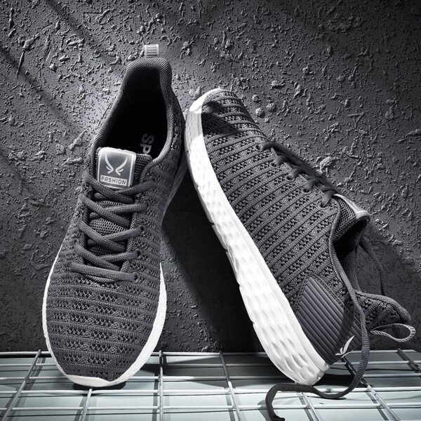 

Men Lace-up Front Knit Sneakers, Grey