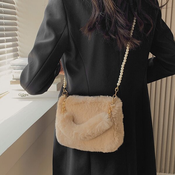 

Minimalist Fuzzy Square Bag, Khaki
