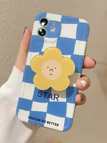 Ốp Điện Thoại Họa Tiết Ca Rô & Giá Đỡ Nhẫn Thiết Kế Hoa Tương Thích Với iPhone15/15Plus/15Pro/15Promax - Nhiều màu - Xem 8