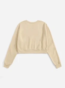 INAWLY Solid Drop Shoulder Thermal Lined Sweatshirt Graduation,Teacher,Back To School Pullover Fall - Beige - View 2