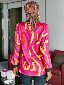 Glamaker 幾何和塗鴉圖案雙排釦燈籠袖西裝外套 - 彩色 - 查看 2