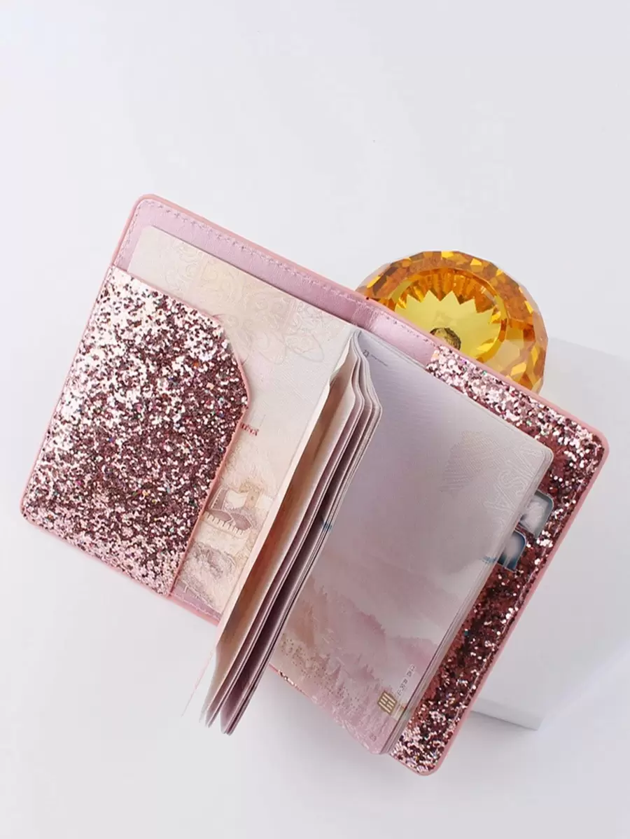 Fashionable Pink Glitter Passport Holder - Pink - View 1