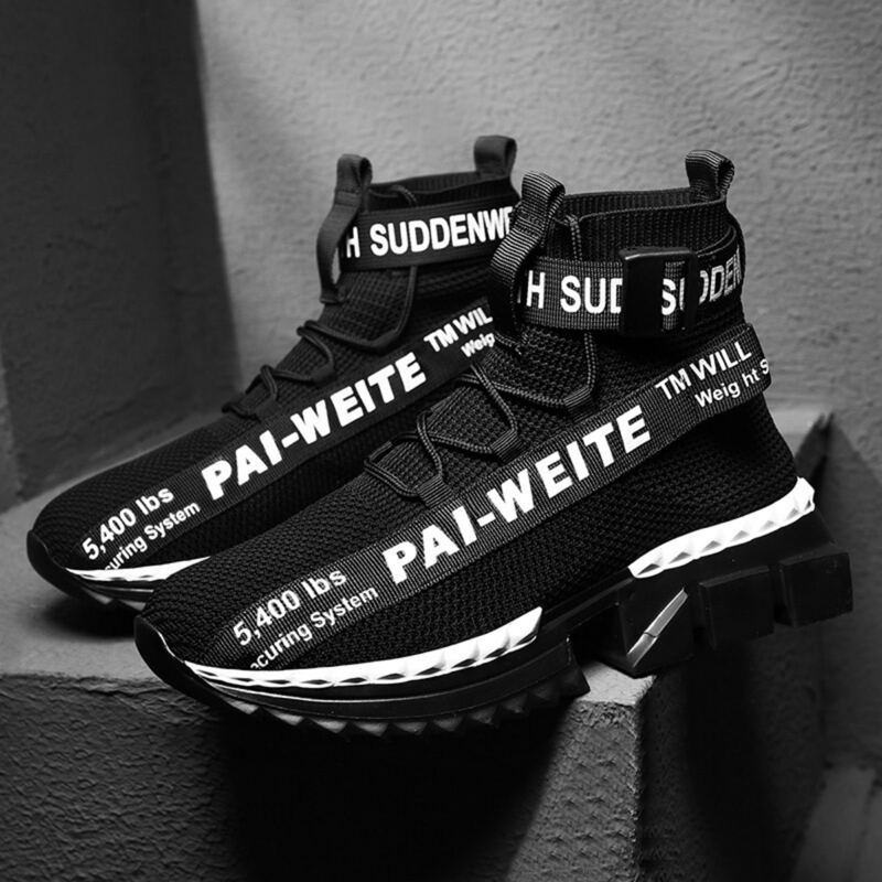 

Guys Letter Graphic Breathable Running Shoes, Black and white