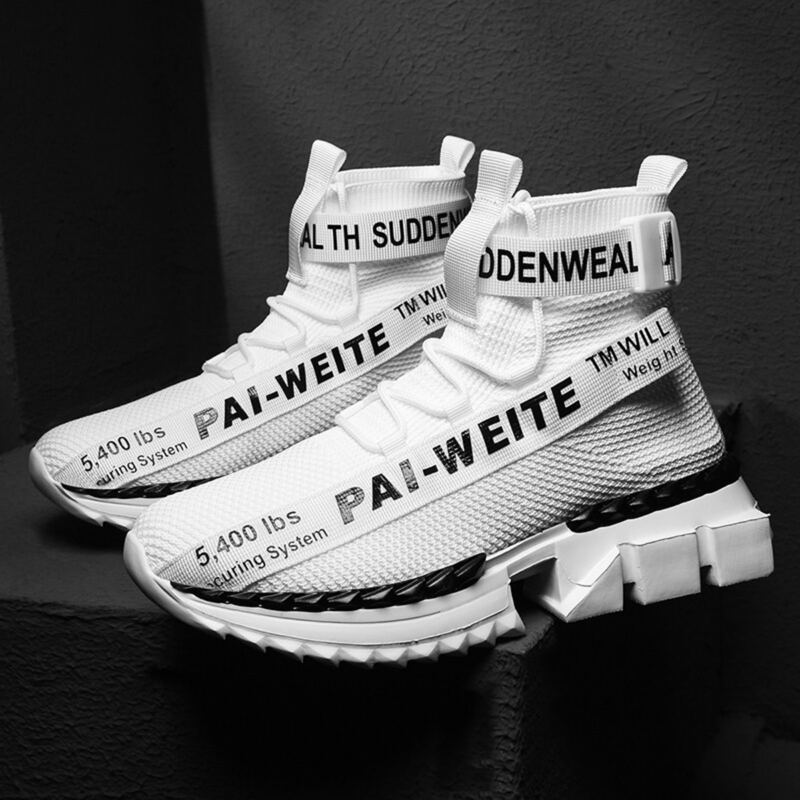 

Guys Letter Graphic Breathable Sneakers, Black and white