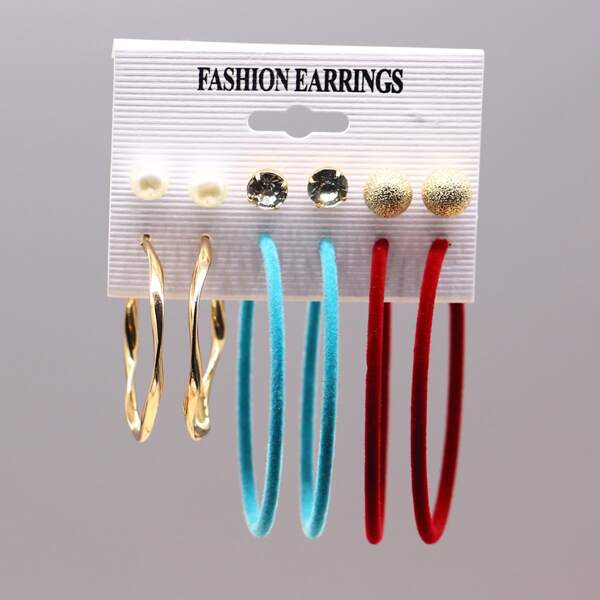 

6pairs Simple Earrings, Multicolor