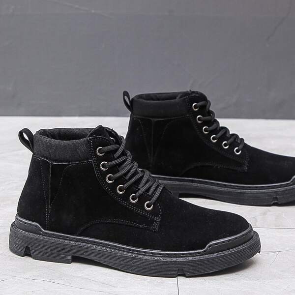 

Men Minimalist Lace-up Front Boots, Black