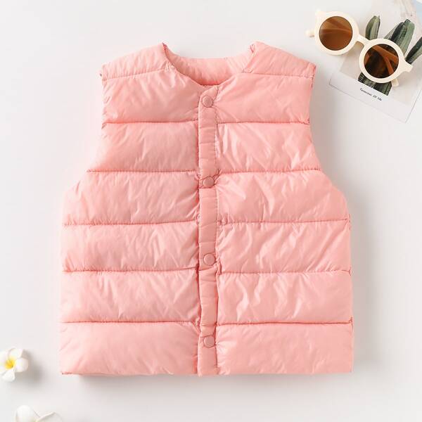 

Toddler Girls Button Front Vest Puffer Coat, Baby pink