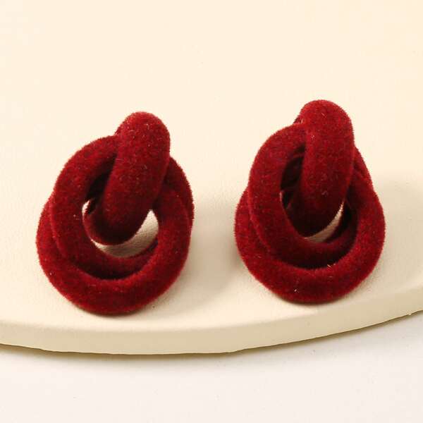 

Link Round Design Earrings, Burgundy
