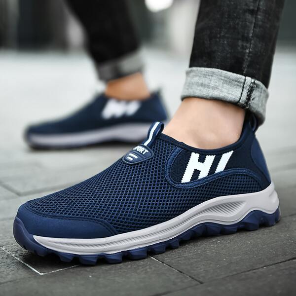 

Men Letter Graphic Mesh Slip On Sneakers, Blue