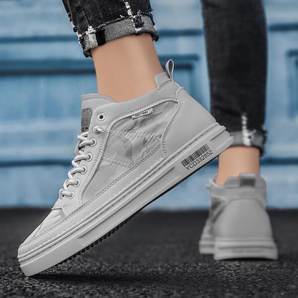

Men Camo Pattern High Top Skate Shoes, Grey