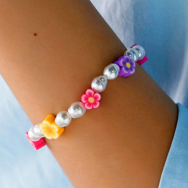

Faux Pearl Beaded Bracelet, Multicolor