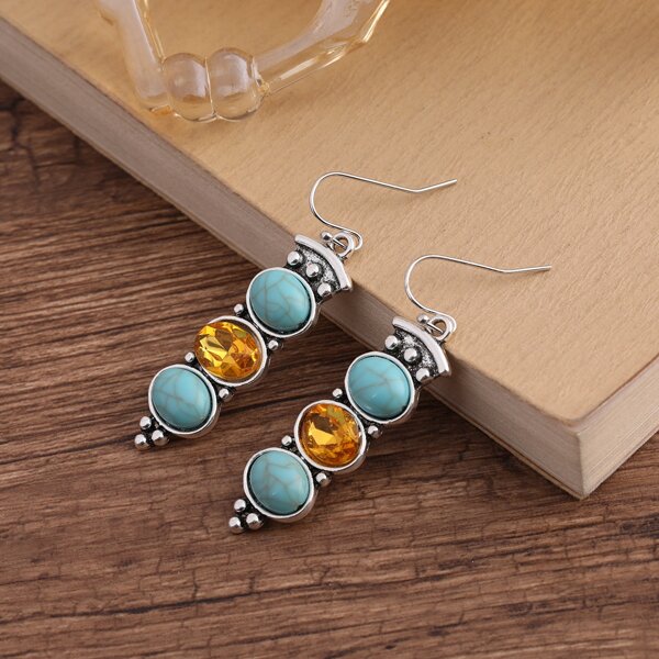

Rhinestone Decor Drop Earrings, Blue