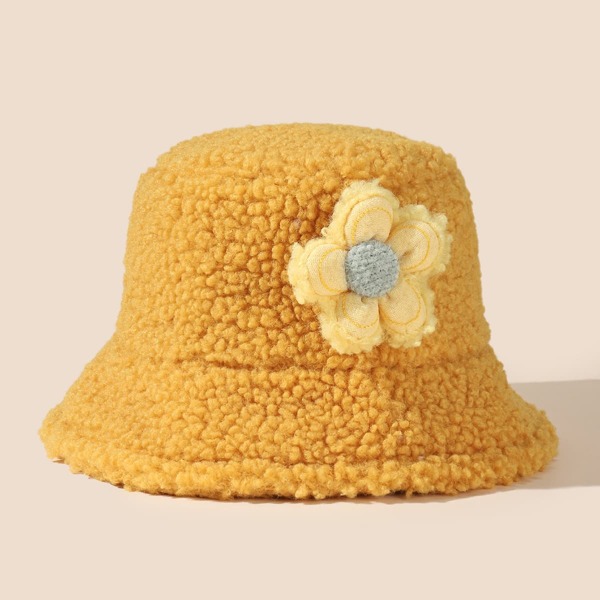 

Flower Decor Fuzzy Bucket Hat, Yellow