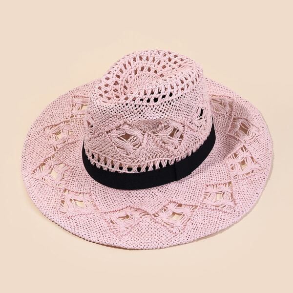 

Hollow Out Straw Hat, Pink