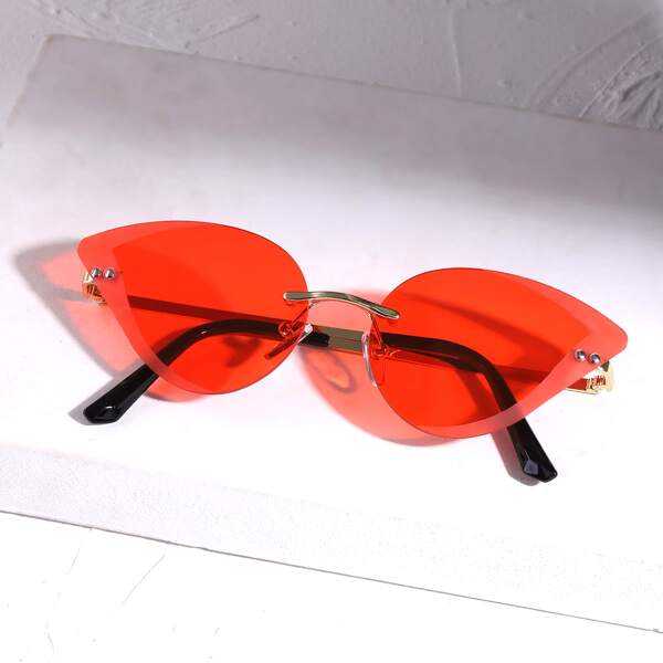 

Men Cat Eye Rimless Sunglasses, Red