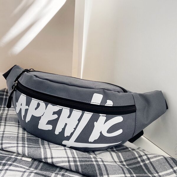 

Men Letter Graphic Fanny Pack, Grey