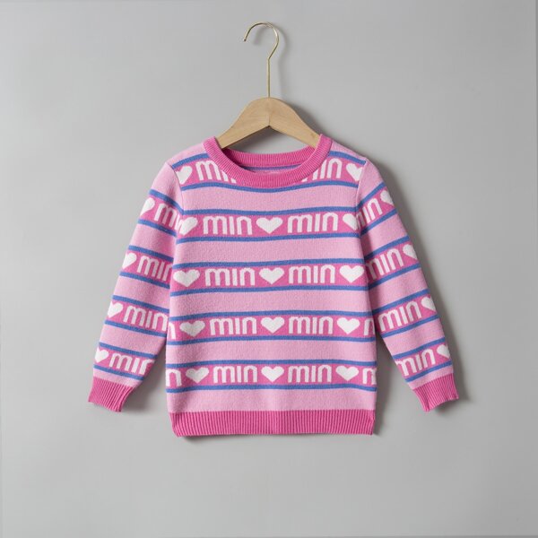 

Toddler Girls Letter & Heart Pattern Sweater, Multicolor
