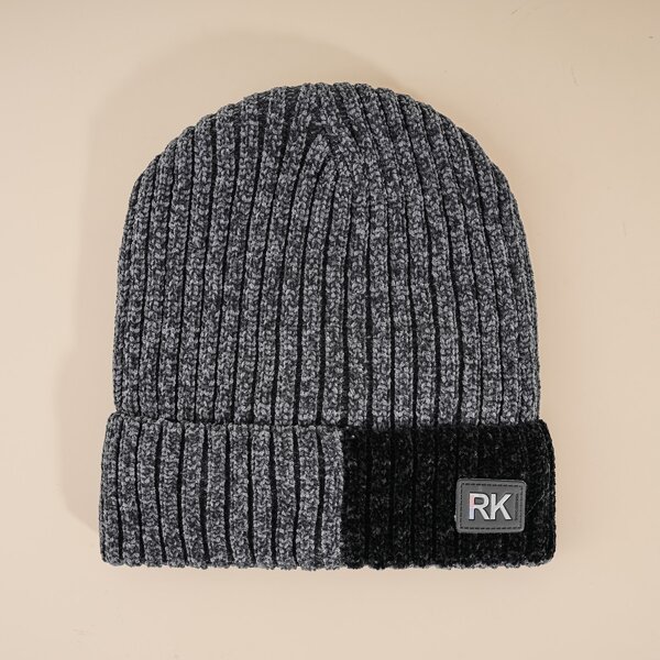 

Men Letter Label Decor Beanie, Grey