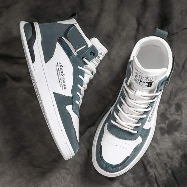 

Men Colorblock Lace-up Front Letter Graphic Sneakers, Blue and white