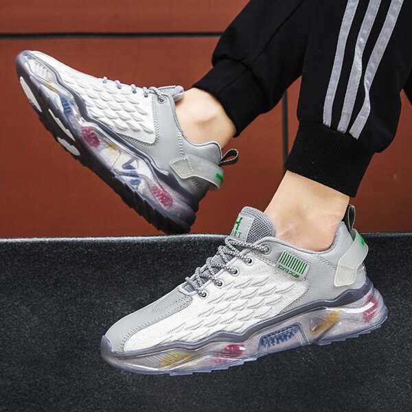 

Men Textured Lace Up Front Sneakers, Grey