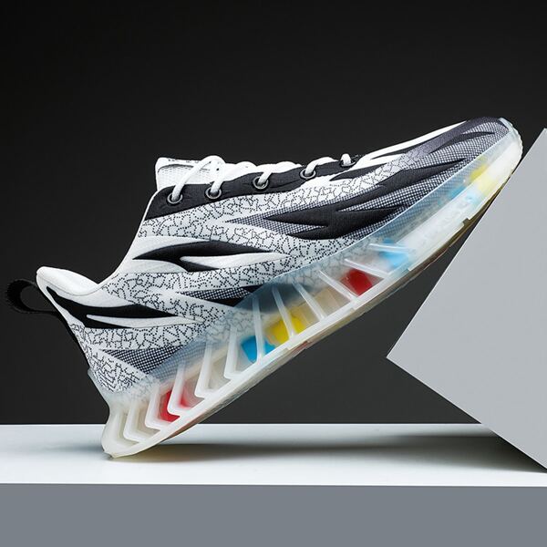 

Men Fire Pattern Lace-up Running Shoes, Black and white