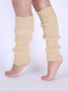 Ribbed Knit Leg Warmers - Beige - View 1