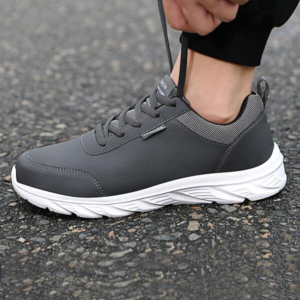 

Men Minimalist Lace Up Front Sneakers, Grey