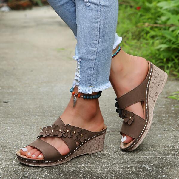 

Solid Applique Cut Out Wedge Mules, Brown