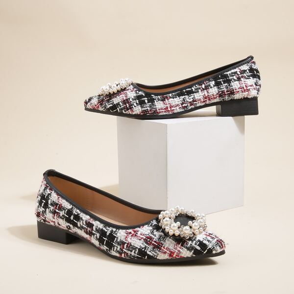 

Faux Pearl Decor Slip On Flats, Multicolor