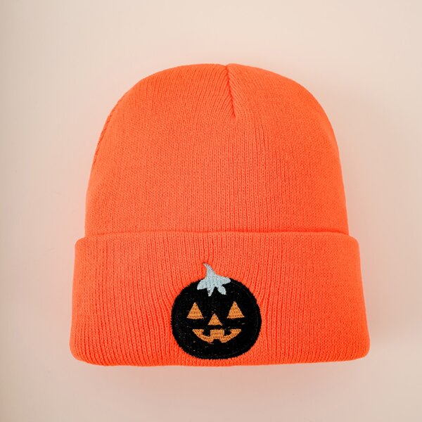 

Halloween Pumpkin Embroidery Beanie, Orange