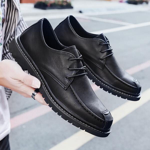 

Men Minimalist Lace-up Front Dress Shoes, Black