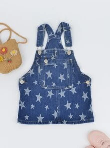 فساتين جينز للبنات الصغار الزر الجيب تصميم الهندسة طلاب