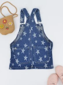 فساتين جينز للبنات الصغار الزر الجيب تصميم الهندسة طلاب