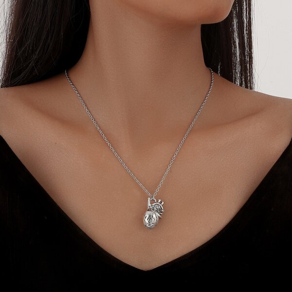 

Heart Pendant Necklace, Antique silver