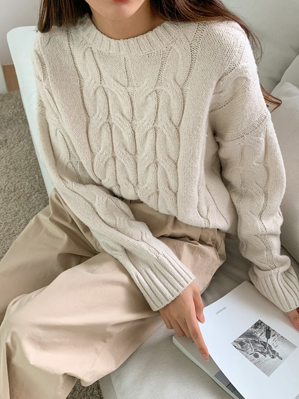 Solid Cable Knit Drop Shoulder Sweater,Long Sleeve Tops,Fall Clothes