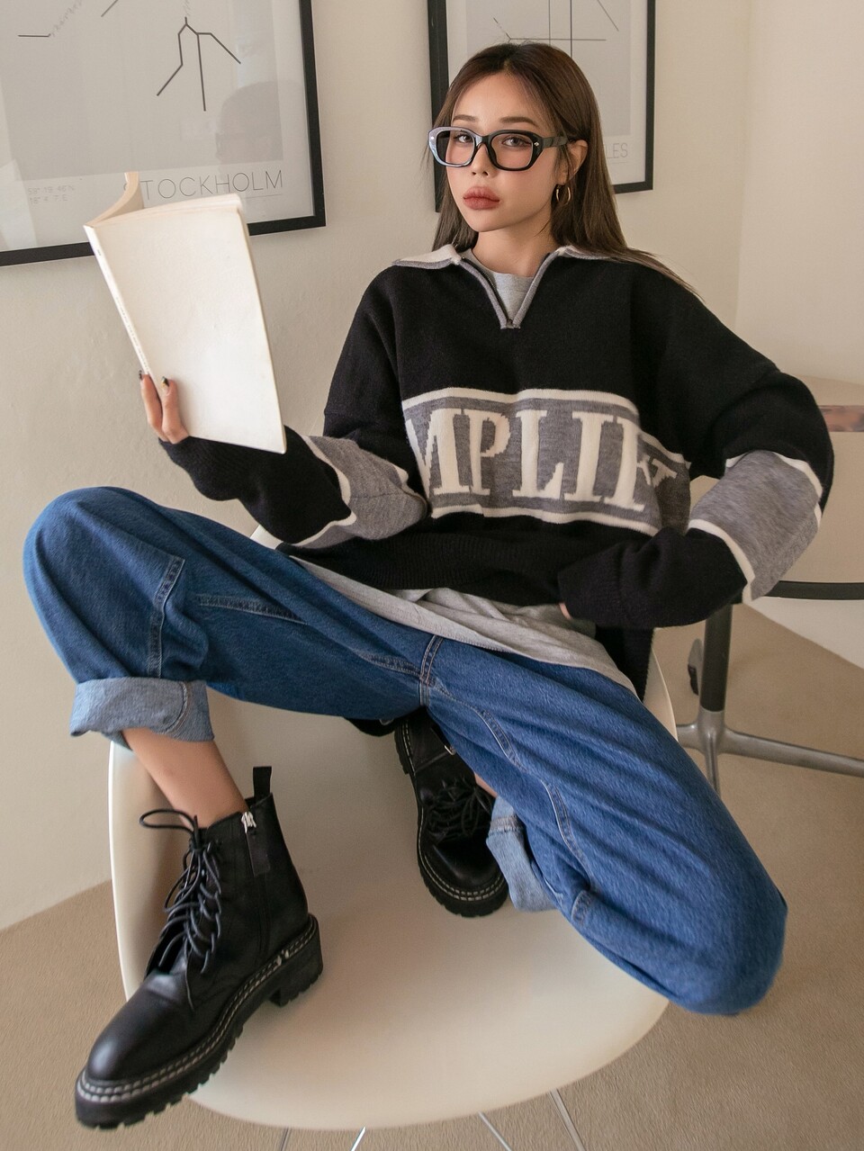 Letter Pattern Drop Shoulder Oversized Sweater