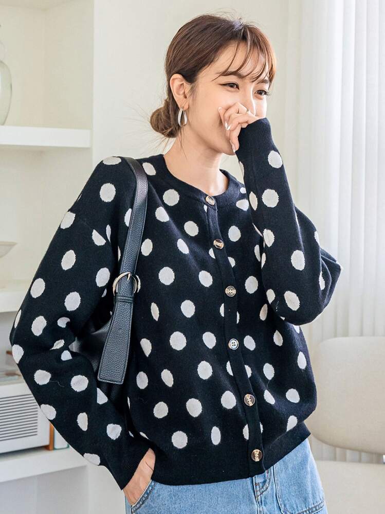DAZY 水玉模様パターン ドロップショルダー カーディガン | SHEIN JAPAN
