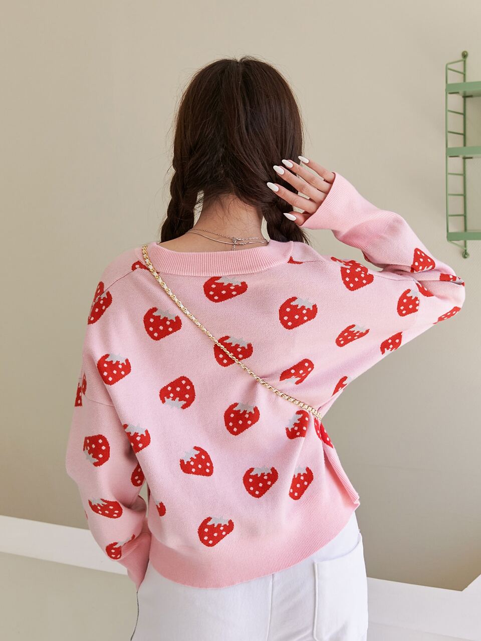 Strawberry Pattern Drop Shoulder Cardigan