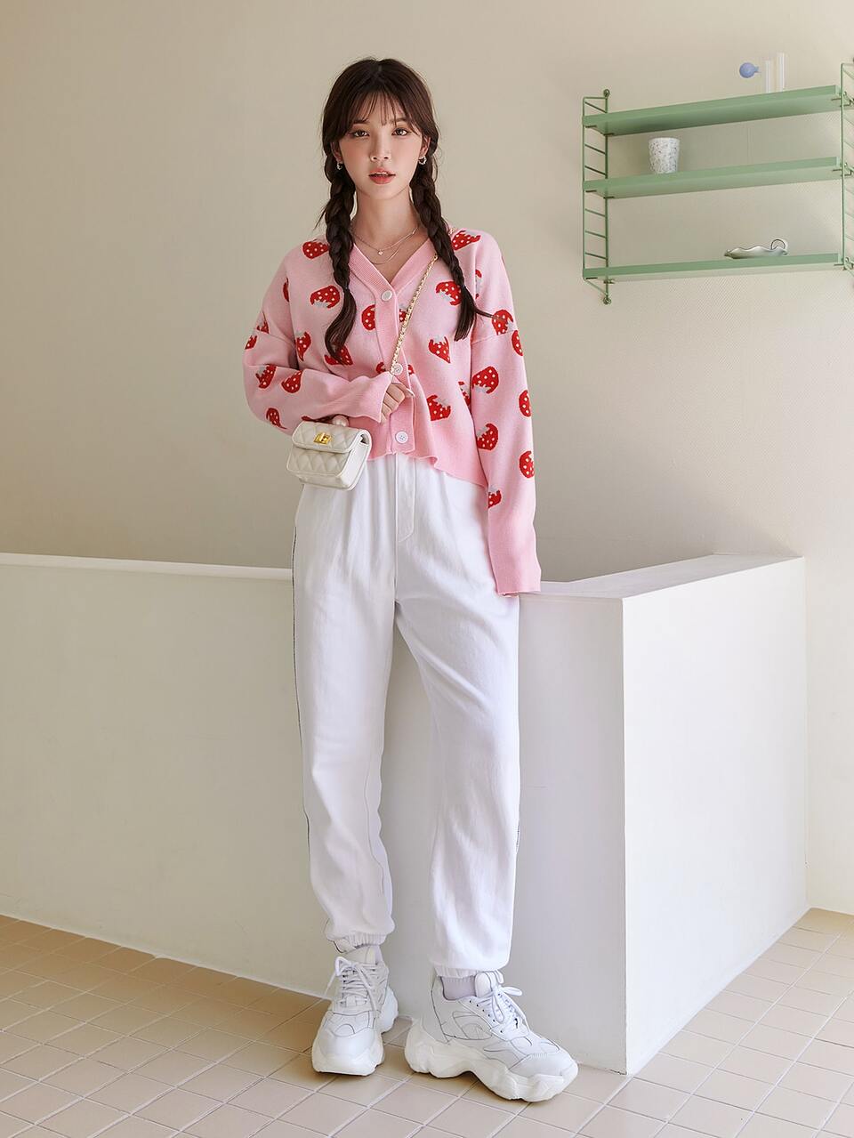 Strawberry Pattern Drop Shoulder Cardigan