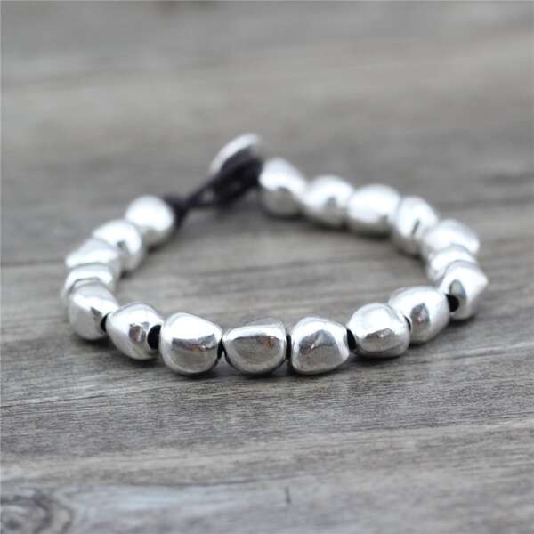 

Minimalist Beaded Bracelet, Antique silver