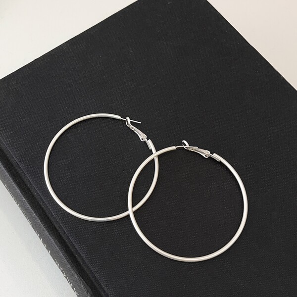 Simple Hoop Earrings, Silver