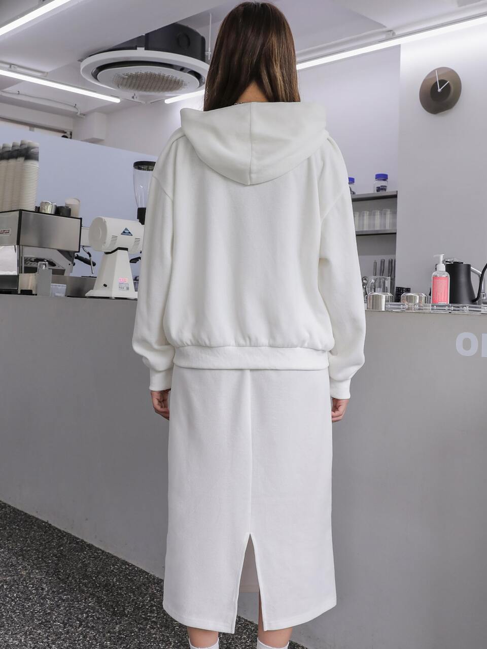 Drop Shoulder Zipper Hoodie & Drawstring Waist Skirt